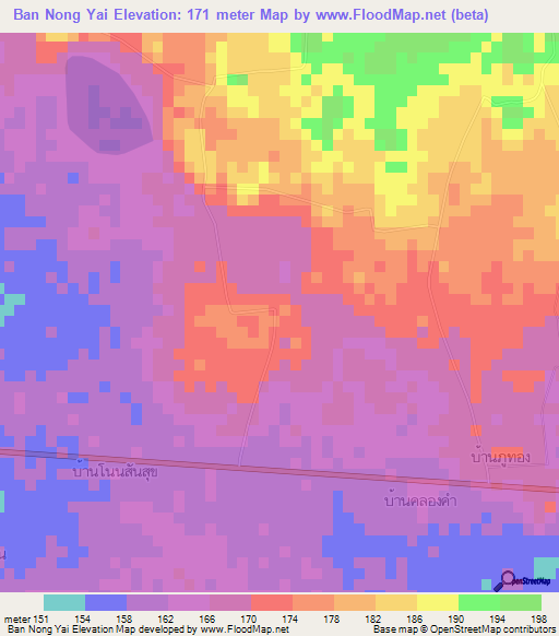 Ban Nong Yai,Thailand Elevation Map