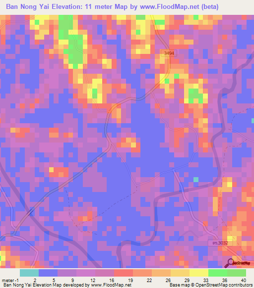 Ban Nong Yai,Thailand Elevation Map