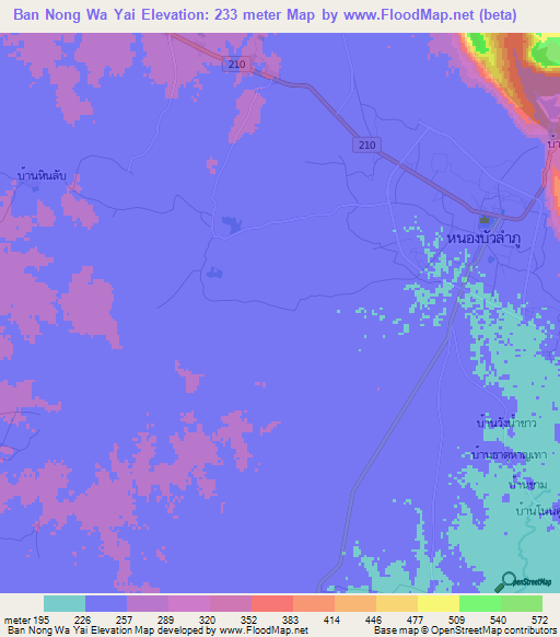 Ban Nong Wa Yai,Thailand Elevation Map