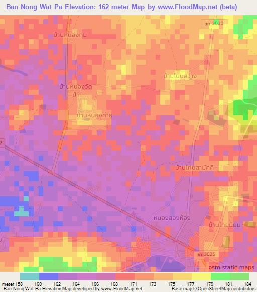 Ban Nong Wat Pa,Thailand Elevation Map