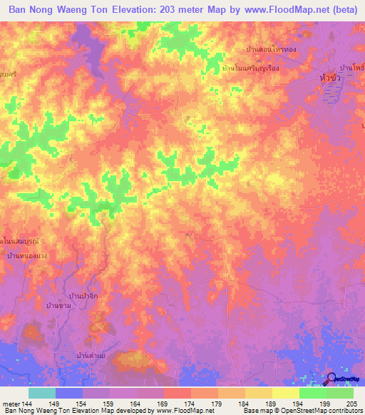 Ban Nong Waeng Ton,Thailand Elevation Map