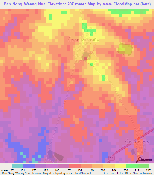 Ban Nong Waeng Nua,Thailand Elevation Map