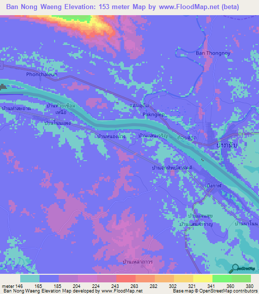 Ban Nong Waeng,Thailand Elevation Map