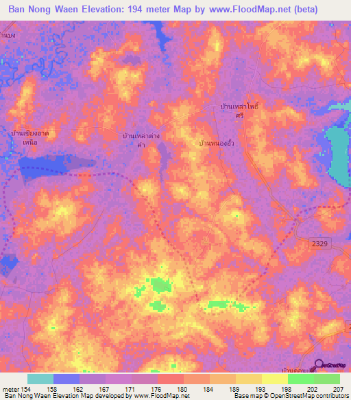 Ban Nong Waen,Thailand Elevation Map