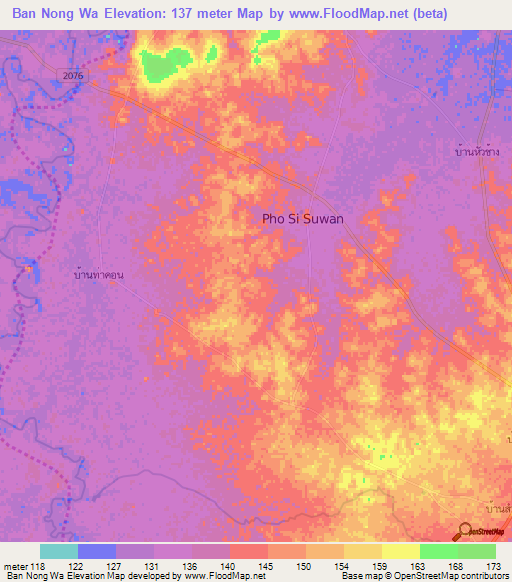 Ban Nong Wa,Thailand Elevation Map
