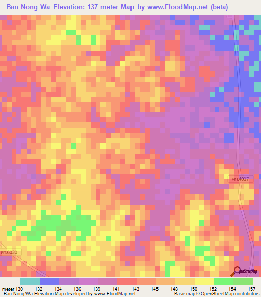 Ban Nong Wa,Thailand Elevation Map