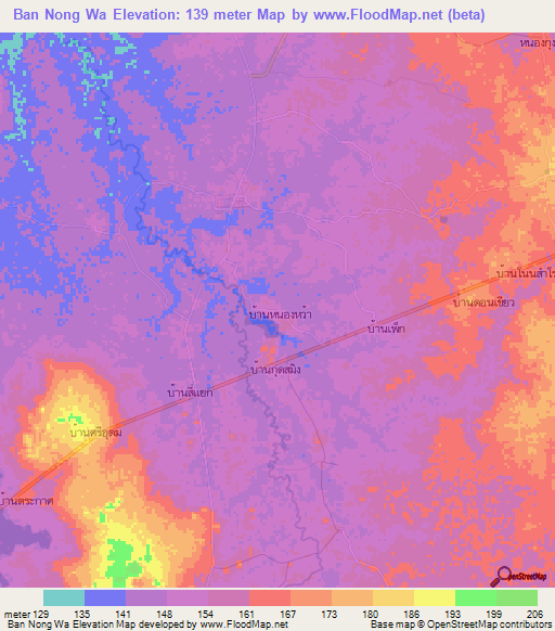 Ban Nong Wa,Thailand Elevation Map
