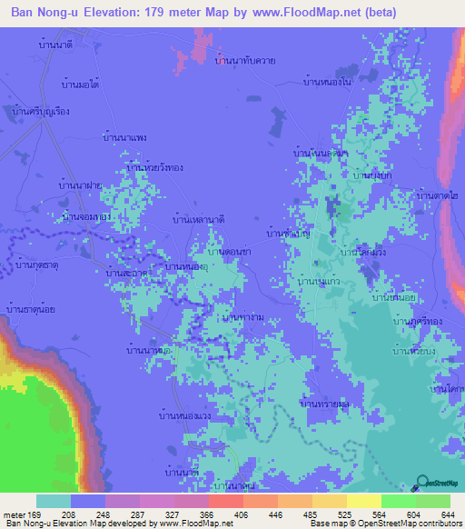 Ban Nong-u,Thailand Elevation Map