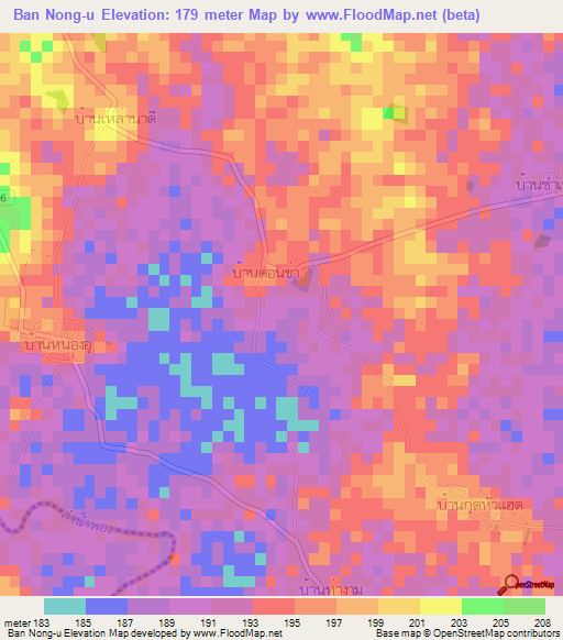 Ban Nong-u,Thailand Elevation Map