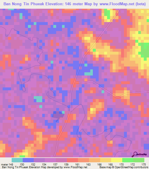 Ban Nong Tin Phueak,Thailand Elevation Map