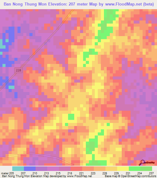 Ban Nong Thung Mon,Thailand Elevation Map