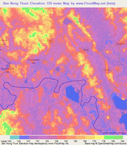 Ban Nong Thum,Thailand Elevation Map