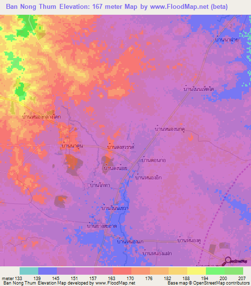 Ban Nong Thum,Thailand Elevation Map