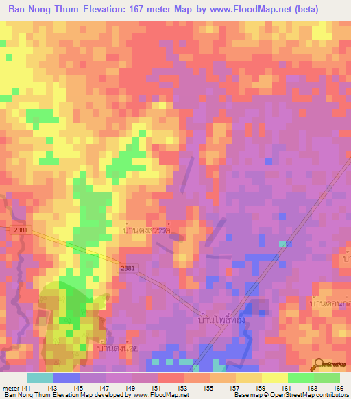 Ban Nong Thum,Thailand Elevation Map
