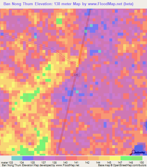 Ban Nong Thum,Thailand Elevation Map