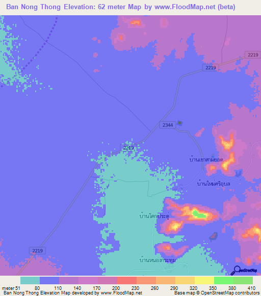 Ban Nong Thong,Thailand Elevation Map