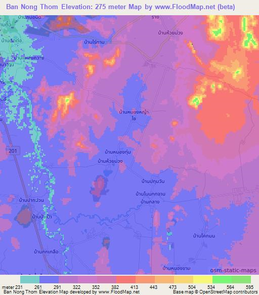 Ban Nong Thom,Thailand Elevation Map