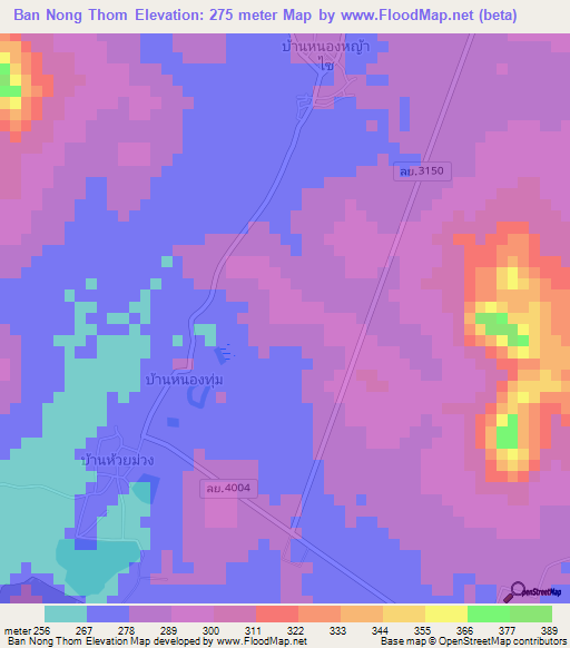 Ban Nong Thom,Thailand Elevation Map