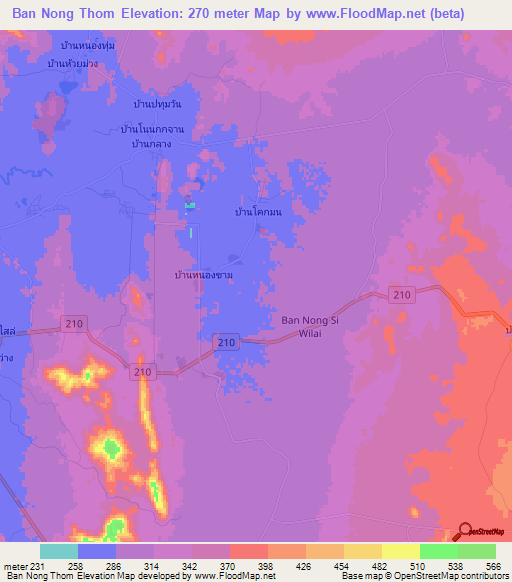 Ban Nong Thom,Thailand Elevation Map