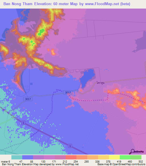 Ban Nong Tham,Thailand Elevation Map
