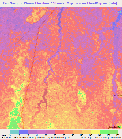Ban Nong Ta Phrom,Thailand Elevation Map