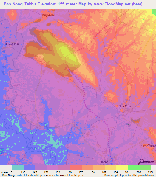 Ban Nong Takhu,Thailand Elevation Map