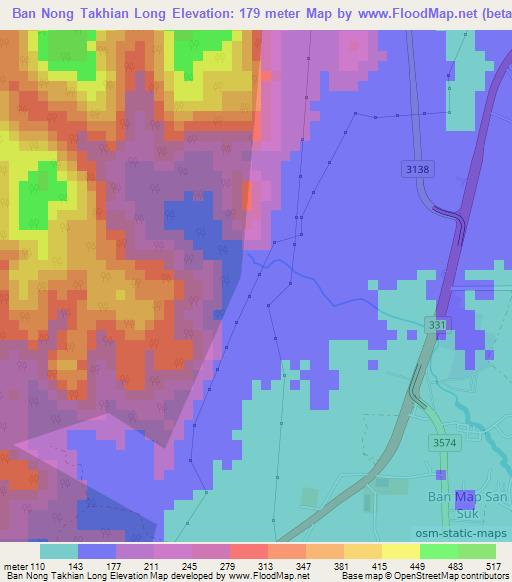 Ban Nong Takhian Long,Thailand Elevation Map