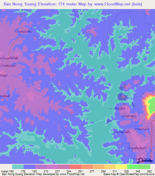 Ban Nong Suang,Thailand Elevation Map