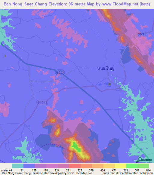 Ban Nong Suea Chang,Thailand Elevation Map