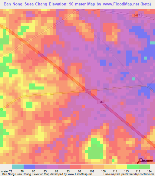 Ban Nong Suea Chang,Thailand Elevation Map