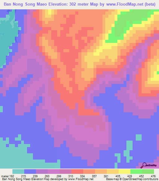 Ban Nong Song Maeo,Thailand Elevation Map