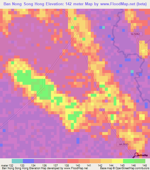 Ban Nong Song Hong,Thailand Elevation Map