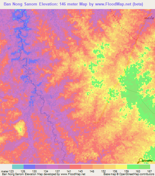 Ban Nong Sanom,Thailand Elevation Map