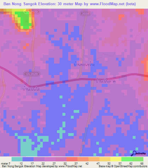 Ban Nong Sangok,Thailand Elevation Map
