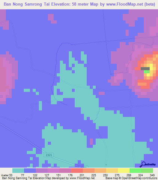 Ban Nong Samrong Tai,Thailand Elevation Map