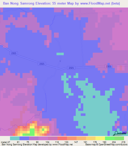 Ban Nong Samrong,Thailand Elevation Map