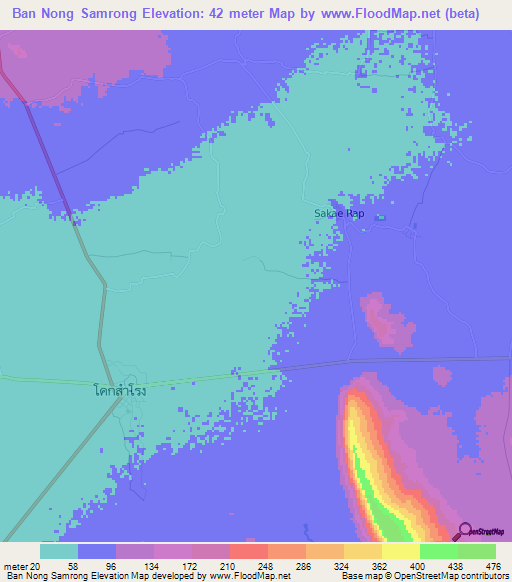 Ban Nong Samrong,Thailand Elevation Map