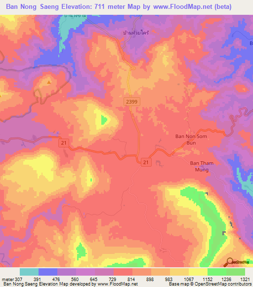 Ban Nong Saeng,Thailand Elevation Map
