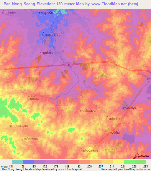 Ban Nong Saeng,Thailand Elevation Map