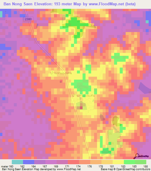 Ban Nong Saen,Thailand Elevation Map