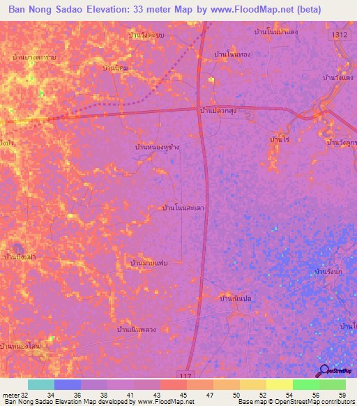 Ban Nong Sadao,Thailand Elevation Map