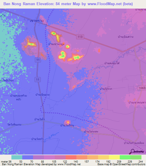 Ban Nong Raman,Thailand Elevation Map
