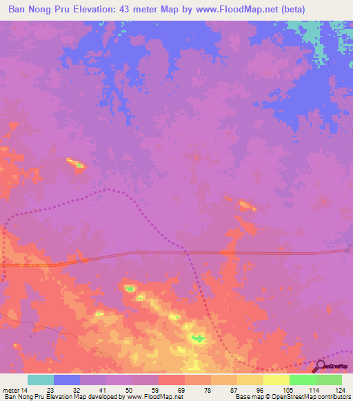 Ban Nong Pru,Thailand Elevation Map