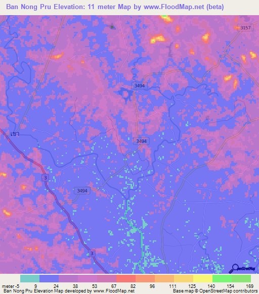 Ban Nong Pru,Thailand Elevation Map