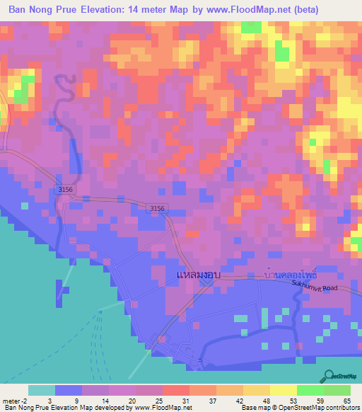 Ban Nong Prue,Thailand Elevation Map