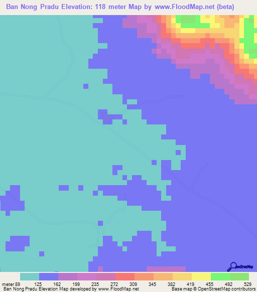 Ban Nong Pradu,Thailand Elevation Map