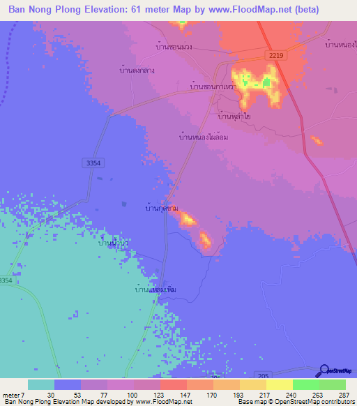 Ban Nong Plong,Thailand Elevation Map