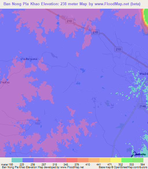Ban Nong Pla Khao,Thailand Elevation Map