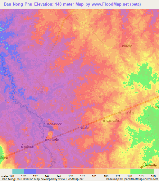 Ban Nong Phu,Thailand Elevation Map