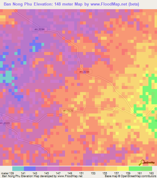 Ban Nong Phu,Thailand Elevation Map